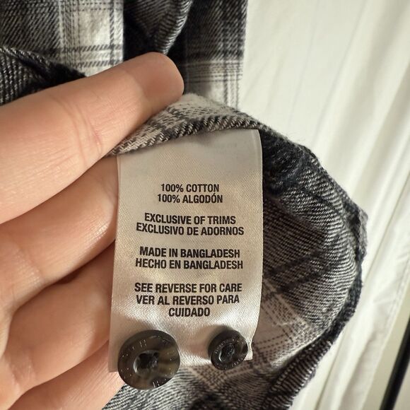 Woolrich Flannel Shirt Men's Large Black White Plaid Long Sleeve Pockets Collar - Picture 9 of 13